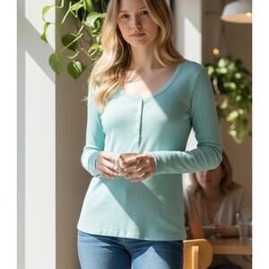 Y2K Victoria Secret Ribbed Henley Long Sleeve Shirt Cozy Minimalist Casual Large